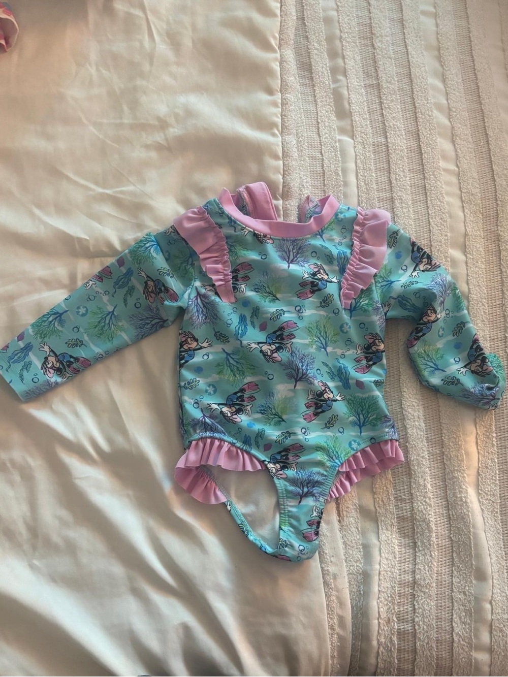 Disney Junior Minnie Aqua and Pink Mermaid Zip Swim Top